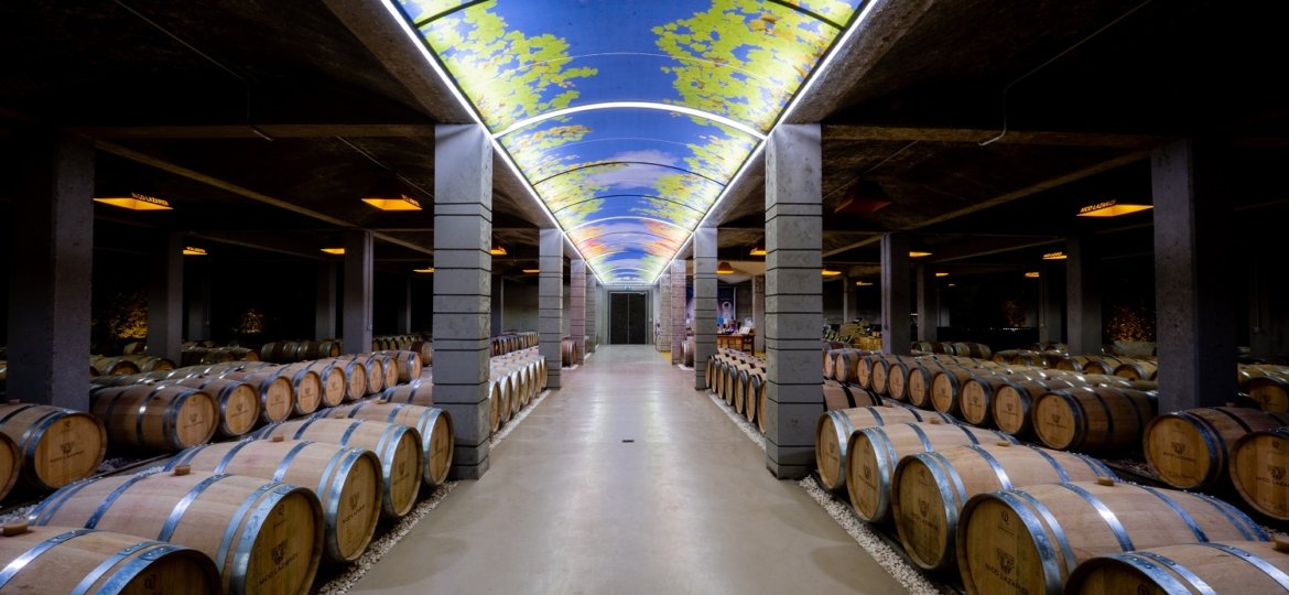 the cellar of Chateau Nico Lazaridi winery